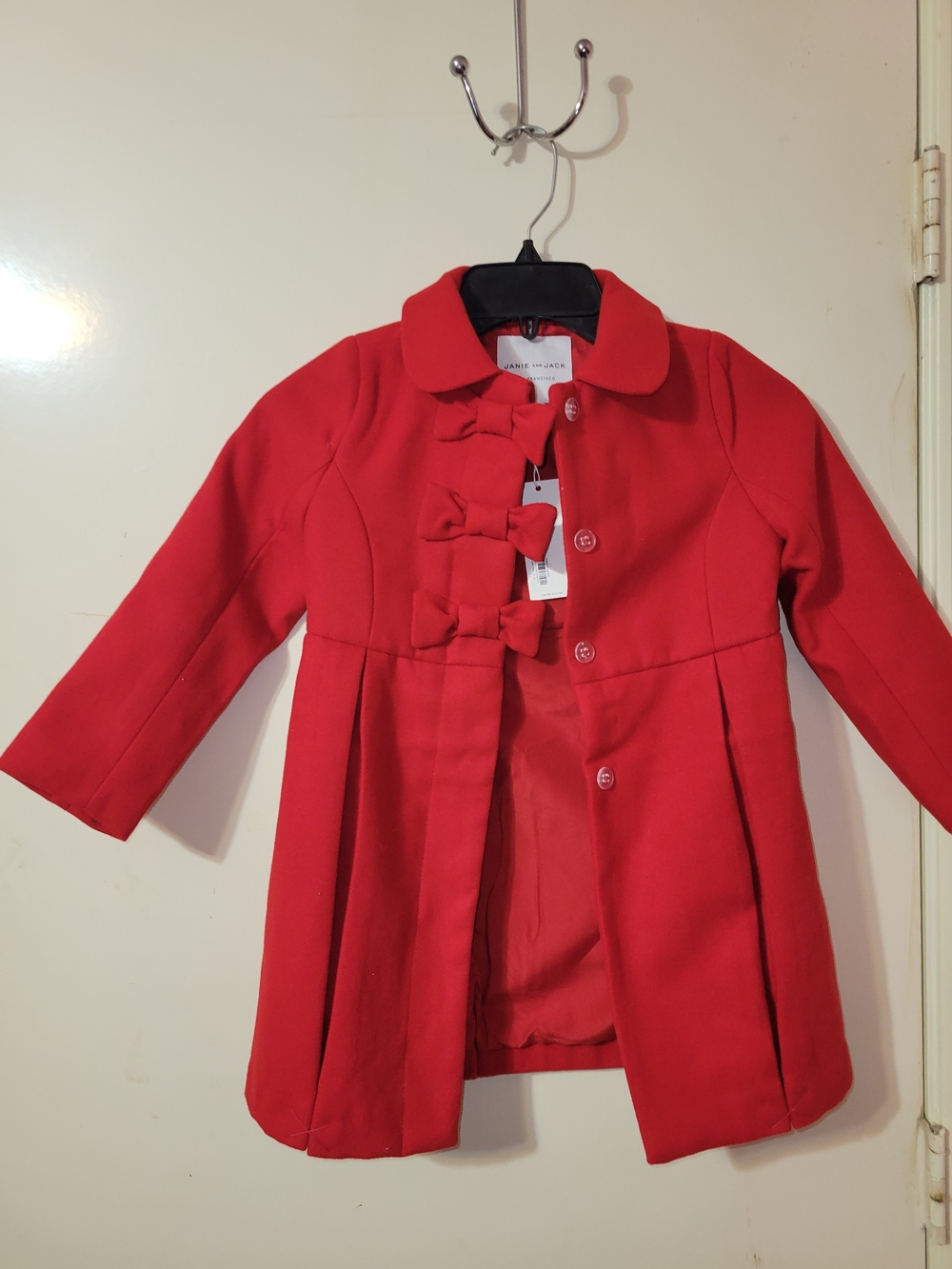Janie and Jack Red Bow-Front Pea Coat